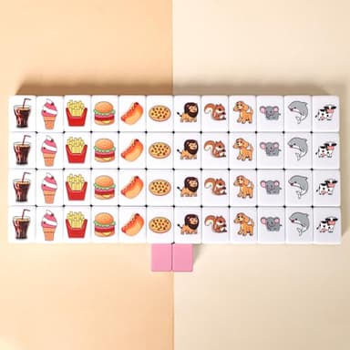 GRACIAS 2 Players Mahjong Block Set, Mahjong Tile Game with 50 Premium Pink Tiles(30mm) Animal and Food Pattern, Portable Mahjongg Set with A Carry Bag - Image 3