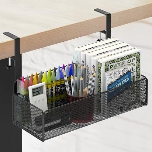 Turfson Office Under Desk Organizer Storage, Metal 3-IN-1 Clamp On Desk Side and Desktop File Document Magazine Organization Wall Hanging Bin Holder Office Supplies For Home School Essentials - Image 1