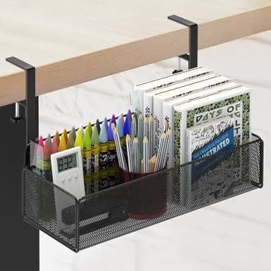 Turfson Office Under Desk Organizer Storage, Metal 3-IN-1 Clamp On Desk Side and Desktop File Document Magazine Organization Wall Hanging Bin Holder Office Supplies For Home School Essentials - Image 1