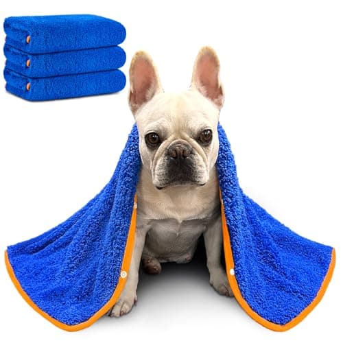 Glittme 3Pcs Dog Towels, Soft and Absorbent for Drying Dogs, Medium, Quick Drying, Microfiber, 35"x20, Blue - Image 1