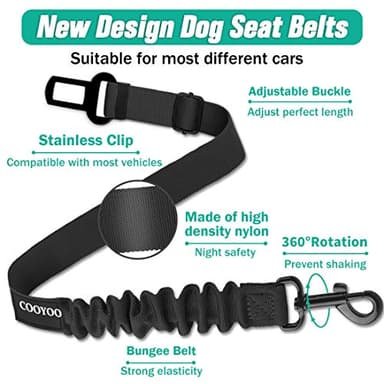COOYOO Dog Seat Belt, Durability Retractable Dog Car Harness Adjustable Dog Seat Belt for Vehicle Nylon Pet Safety Seat Belts Heavy Duty & Elastic (1 Pack Black) - Image 2