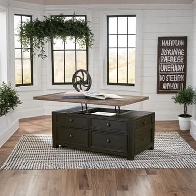 Signature Design by Ashley Tyler Creek Rustic Farmhouse Lift Top Coffee Table with Drawers, Brown & Black - Image 2