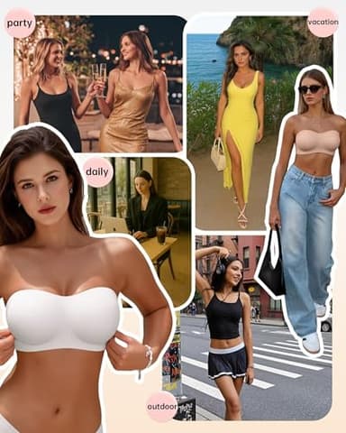 Vertvie Women's Wireless Strapless Bra Seamless Padded Bandeau Bra Non-Slip Silicone Tube Top Push Up Convertible Bralette (White,Medium) - Image 6