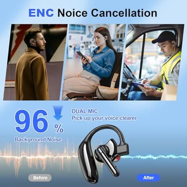 Bluetooth Headset Dual-Mic V5.4 Wireless Bluetooth Earpiece Noise Canceling Hands-Free Headphones 14 Hours Talking Time 140H Standby for Cell Phones iPhone Android Trucker,Office,Driving,Business - Image 3