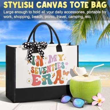 70th Birthday Gifts for Women, Unique 1955 Birthday Gifts for 70 Year Old Women Birthday Gifts Basket, Fabulous 70th Happy Birthday Gift Idea for Mom Lady Sister Friend Wife Grandma w/Canvas Tote Bag - Image 4
