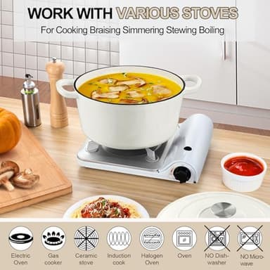 P&P CHEF 7QT Enameled Dutch Oven, Cast Iron Dutch Oven Pot with Lid for Bread Baking, Enameled Casserole Pot for Roasting Braising Stewing Frying Simmering, Various Stoves & Easy Clean, White - Image 4