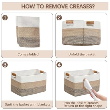 VECELO Large Rope Storage Blanket Basket, 22"x 17"x12" Storage Basket with Handles, Woven Cotton Rope Basket for Storage for Toys, Clothes, Laundry, Pillow, Comforter, Cushions, Gradient Yellow - Image 7