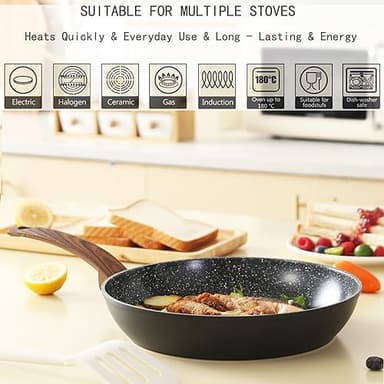 Vkoocy Pots and Pans Set Non Stick, Ceramic Cookware Set with Granite Pattern Kitchen Cooking Sets Induction Pot and Pan w/Frying Pans, Saucepans, Casserole, Non-Toxic, PTFE/PFOA/PFOS-Free, Black - Image 4