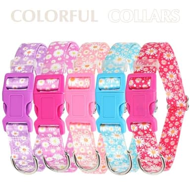 Pink Dog Collars for Small Dogs, Girl Dog Collars with Hot Daisy Flowers, Adjustable Comfy Soft Pet Collar with Safety Buckle for XS Small Medium Large Dogs(S) - Image 5