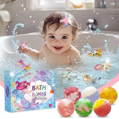 Bath Bombs for Kids with Surprise Inside, 12pcs Kids Bath Bombs with Mermaid Toys Gift Set for Girls, Shea & Coco Butter Dry Skin Moisturize, Handmade Fizzy Bubble Spa Bath Ball for Birthday Christmas - Image 2