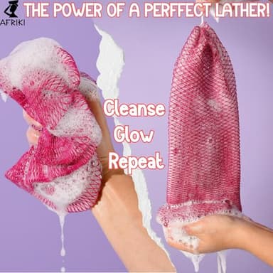 AFRIKI African Net Sponge, Authentic African Exfoliating Sponge, Black Owned, Back Scrubber, 45inch Long, for Normal to Sensitive Skin, for Daily use, Sky Collection (Camelia) - Image 3