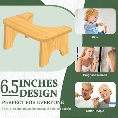 Bamboo Toilet Stool for Adults, 6.5 Inch Toilet Stool Squat Adult with Non-Slip, Portable Simple Curve Squatting Potty for Kids, Poop Stool for Bathroom -Improve Squatting Posture and Comfort, Natural - Image 3