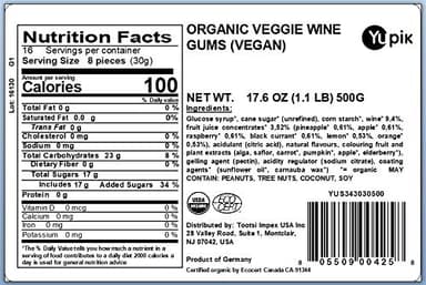 Yupik Organic Veggie Wine Gums, Gelatin-Free, 1.1 lb (17.6 oz), Gluten-Free, Vegan, Non-GMO, Natural Colors & Flavors, Made from Fruit Juice, Sweet Candy, Delicious Snack, Ideal for Gifting, Holidays - Image 2