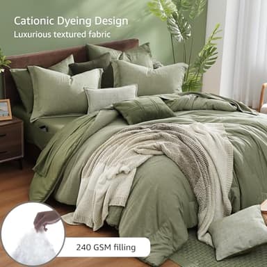 Monbix King Size Comforter Set, Sage Green King Size Bed Set Reversible 7 Pieces, Cationic Dyeing Bed in a Bag with Comforter, Sheets, Pillowcases & Shams - Image 3