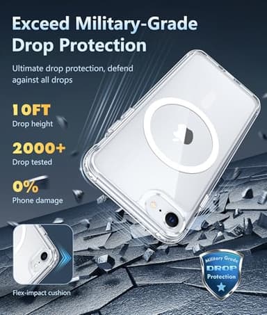 FNTCASE for iPhone SE 3rd(2022) Case: iPhone SE 2nd(2020) Case Magnetic Military Grade Drop Protection Anti Yellowing Cell Phone Cover - Shockproof Protective Transparent Cases - 4.7 inch(A-Clear) - Image 4