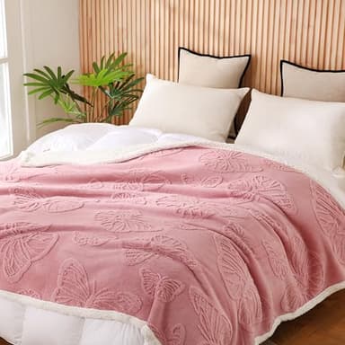 Gracelife Blanket for Women, Sherpa Throw Blanket for Couch, Flannel Butterfly Cozy Soft Blanket for Bed - Fleece, Pink, 80x90 Inches - Image 3