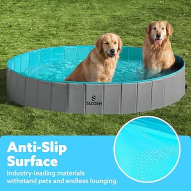 Sloosh Foldable Dog Kiddie Pool - Portable Hard Plastic Doggie Swimming Pool, Anti-Slip Collapsible Pets Bath Tub Suitable for Kids Indoor Outdoor Backyard Use (63" x 12", Grey) - Image 4