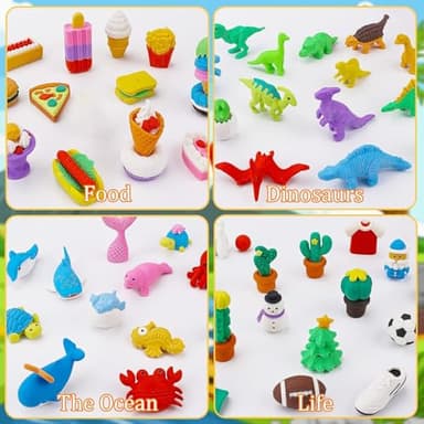 URSKYTOUS 120Pcs Animal Erasers Bulk Cute Food Erasers Desk Pets Kids Puzzle Eraser Take Apart Cool 3D Eraser Mini Fun Party Favors for School Supplies Classroom Rewards Easter Egg Fillers Gifts - Image 4