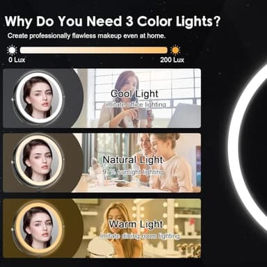 Lighted Makeup Mirror, 3000 mAh Rechargeable Double Sided Magnifying Vanity Mirror with 3 Colors, 1x/10x, 360° Rotation , Brightness Adjustable Magnification Cosmetic Light up Mirror, Women Gift - Image 2