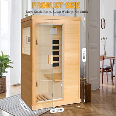 OUTEXER Far Infrared Sauna Home Sauna Spa Room Canadian Hemlock Wood 800W Indoor Saunas Low EMF 110V with Control Panel and Tempered Glass Door, Room: 35.2 * 27.6 * 61.6Inch - Image 3
