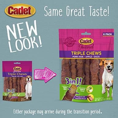 Cadet Gourmet Triple Chews Long-Lasting Pork Hide Sticks with Apple and Duck, Healthy Dog Treats for Small & Large Dogs, 6 Count - Image 8