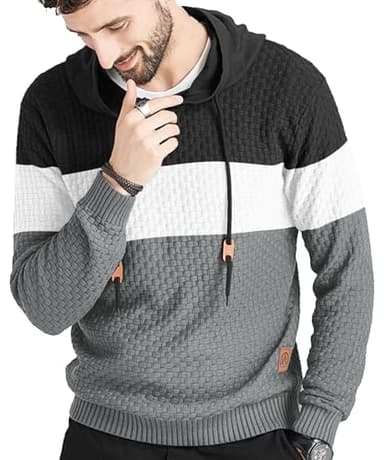 Zaitun Mens Colorblock Striped Sweater Waffle Knit Hoodies Hooded Sweatshirt - Image 2