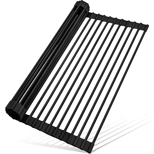 MERRYBOX 20.5" x 13" Roll Up Dish Drying Rack Silicone Wrapped Over The Sink Dish Drying Rack Multipurpose Foldable Sink Drying Mat, Heat-Resistant & Anti-Rust Dish Rack for Kitchen Sink, Large, Black - Image 1
