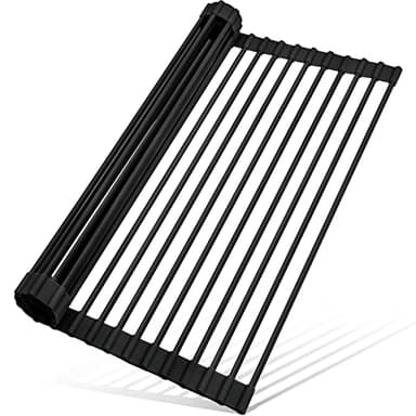 MERRYBOX 20.5" x 13" Roll Up Dish Drying Rack Silicone Wrapped Over The Sink Dish Drying Rack Multipurpose Foldable Sink Drying Mat, Heat-Resistant & Anti-Rust Dish Rack for Kitchen Sink, Large, Black - Image 1