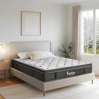 REALONE Queen Mattress – 10 Inch Hybrid Mattress in a Box, Enhanced Individually Pocket Springs, Medium Firm Feel, Pressure Relief & Breathable Comfort, Durable Construction, CertiPUR-US Certified - Image 1