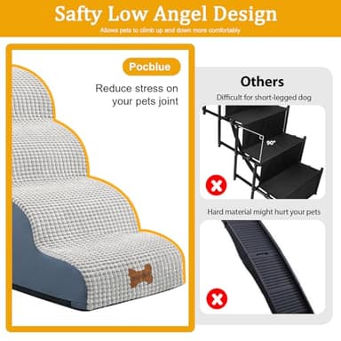 POCBLUE Dog Stairs for Small Dogs 15.7" H, Wide Pet Step for Couch/Sofas/Chairs, Curved Pet Ramps for Small Dogs & Cats with High-Density Foam and Washable Cover, 3-Step, Grey - Image 4