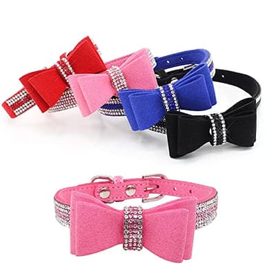Extra Small Dog Collar with Bowtie,Purple S Rhinestone Bling Diamond Sparkly Crystal Jewel Cute Adjustable for Small Medium Large Girl Puppy Cat Collars Female Pet Kitten - Image 4