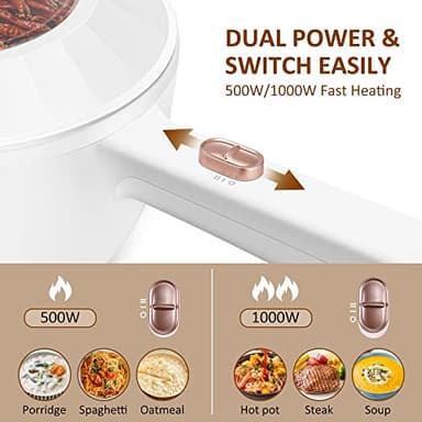 Bear Hot Pot Electric, 2L Multifunctional Portable Cooking Pot, 1000W Rapid Noodles Electric, Non-Stick Frying Pans for Steak, Egg, Ramen, Oatmeal With Dual Power Adjustment - Image 2