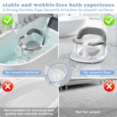 NFSVLB Baby Bath Seat for Babies 6 Months & Up Sitting Up with Temperature Alert+Soft Cushion+Suction Cup,Infant Bath Seat for Baby Bath Chair Toddler Bath seat for Bathtub Tub Shower Grey - Image 6
