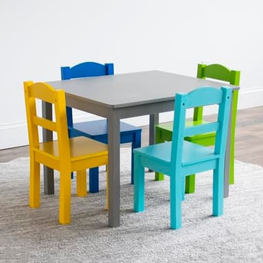 Humble Crew Kids Wooden Table and 4 Chairs Set, Grey/Blue/Green/Yellow - Kids Table and Chair Set for Toddlers and Children for Arts, Crafts, and Snack Time - Sturdy, Durable Toddler Activity Table - Image 6