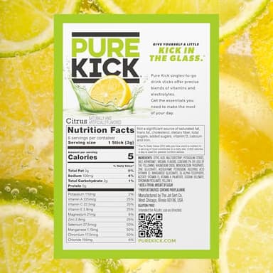 PURE KICK Hydration Singles To Go Drink Mix, Citrus, Includes 12 Boxes with 6 Packets in each Box, 72 Total Packets - Image 2