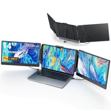 APILDELLA 14’’ Triple Laptop Screen Extender, 1080P FHD Portable Dual Monitor for Laptop USB C HDMI, Plug-Play Monitor Extender for Triple Display for Mac/Windows, Fit 13”-17.3” Laptops - Image 1