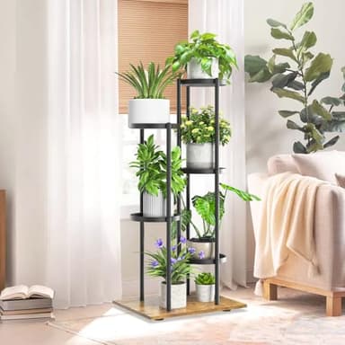 iDavosic.ly 5 Tier Plant Stand Indoor Outdoor, Tiered Corner Multiple Flower Pot Holder Shelf, Metal 37 Inch Tall Display Rack for Patio Porch Living Room Garden Balcony, Modern Black & Rustic Brown - Image 7