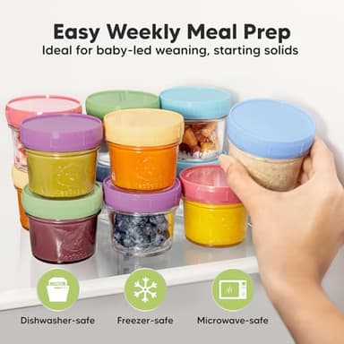 KeaBabies 12pk 4oz Glass Baby Food Containers with Lids - Leak-Proof, Microwavable Small Glass Jars, Baby Purees & Toddler Snack Storage Containers, BPA-Free, Dishwasher & Freezer Safe (Nord) - Image 4