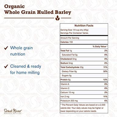 Great River Organic Milling Organic Hulled Barley Grain | Whole Grain Barley for Home Milling, Cooking, and Baking | High Fiber, Non GMO, Kosher | 25 Lb - Image 2
