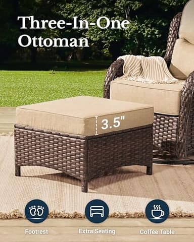 HILLGA Luxury Patio Furniture Set with 6-inch Thick Cushion, Outdoor Couch and High Back Swivel Rocker Patio Chairs, 7PCS Wicker Conversation Set for Deck Yard and Poolside, Beige (V2) - Image 8