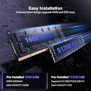 Trycoo Mini PC Computers 13th Twin Lake N150 (Turbo 3.6GHz), 16GB DDR4 512GB SSD, WI6 Desktop Mini Computer with Type-C, Dual HDMI, RJ45 LAN Ethernet, 4K Triple Display, WiFi5, BT4.2 - Image 4