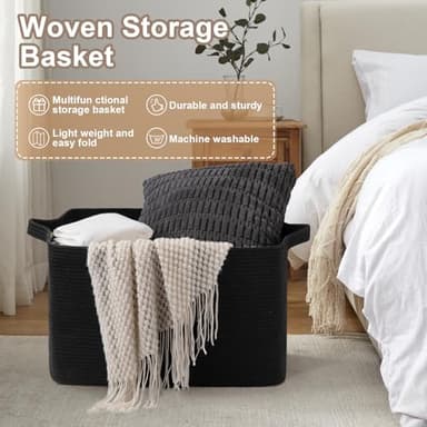 OIASKET 95L Extra Large Blanket Basket, 24" x 16.9" x 14.2" Woven Storage Basket for Living Room, Rectangle Nursery Blanket Storage for Toys, Towels, Dirty Clothes (Black) - Image 7