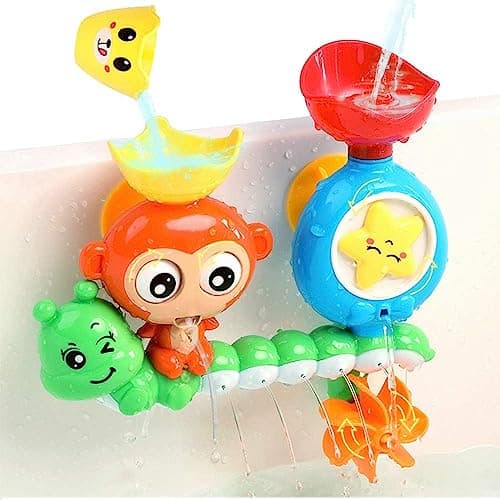 G-WACK Bath Toys for Toddlers Age 1 2 3 Year Old Girl Boy, Preschool New Born Baby Bathtub Water Toys, Durable Interactive Multicolored Infant Toy, Lovely Monkey Caterpillar,2 Strong Suction Cups - Image 1