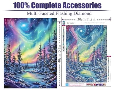 Diamond Art Kits for Adults - Aurora Moon Landscape Diamond Painting Kits DIY 5D Full Drill Diamond Dots Paintings with Diamonds Gem Art and Crafts for Home Decor 12x16 Inch - Image 2