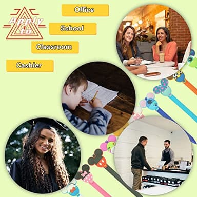 APQA 10pcs Mouse Head Character Ears Pens Set, Retr ctable Ballpoint Pen, Multi Color Jumbo Autograph Princess Pencil Signature Office Desk Stationary Accessories, Gift for Teacher Student - Image 5