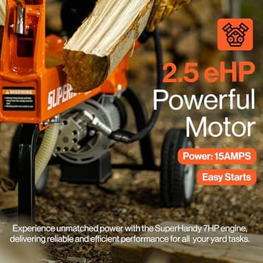 SuperHandy Log Splitter Portable Electric 14 Ton Rapid Auto Return Hydraulic Ram System Bucher Gear Pump 2.5eHP 15Amp Motor Horizontal Full Beam Steel Wedge Firewood Splitting Forestry Harvesting - Image 2