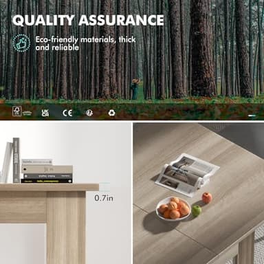 PatioPerk Extendable Dining Room Table for 6-10 Person, Plank and Beam Farmhouse Large Rectangular Kitchen Tables for Living Meeting Room (Oak) - Image 7