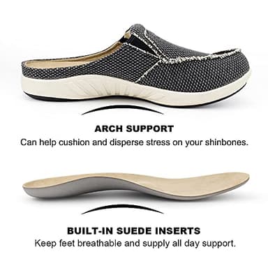 Mens Slippers with Arch Support, Canvas House Slipper for Men with Suede Insole and Velvet Lining, Slip on Clog House Shoes with Indoor Outdoor Anti-Skid Rubber Sole, Black, 9.5 - Image 5