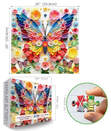 Puzzles for Adults 500 Pieces Colorful Butterfly FlowerJigsaw Puzzles 500 Pieces Difficult Fun Paper Art Unique Beautiful Family Puzzle Challenging Games Gift for Teens Kids Adults (20"x20") - Image 3
