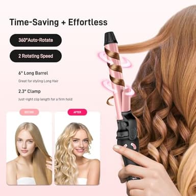 Rotating Curling Iron - 1 Inch Automatic Curling Iron for Long-Lasting Curls Waves, 2 Speed Rotating CurlingWand 20 Temperature 250°- 450°F, Self CurlingIrons Long Barrel Dual Voltage - Image 2